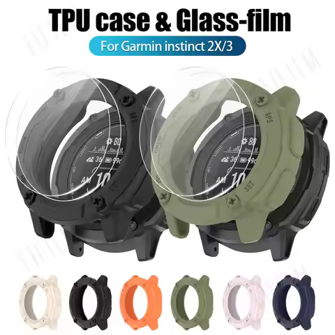 For Garmin Instinct 2X Shell Smart Watch TPU Case Soft Protective Bumper Screen Protector Tempered G