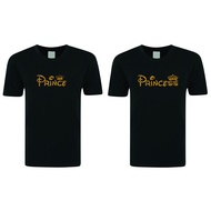 [PRINCE & PRINCESS SERIES ] 100% COTTON ROUND NECK BLACK T- SHIRT  WITH PRINCE & PRINCESS GLITTER WO