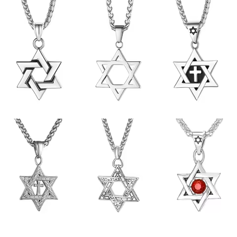 U7 Star of David Necklaces for Men Women Shield of David Six-pointed Star Protection Symbol 316L Sta