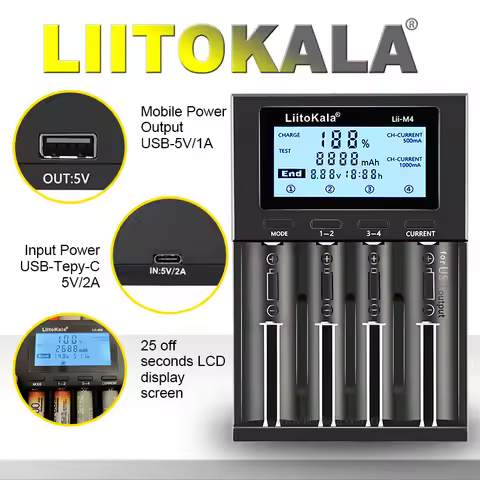 LiitoKala Lii-M4S Multifunctional LCD Battery Charger for 18650 26650 21700 AA AAA a C - Compatible 