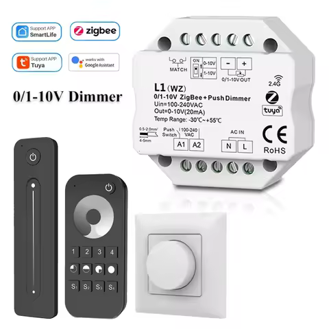 0/1-10V Tuya Zigbee LED Dimmer Controller Push Switch 110V 220V 230V Smart Life APP 4-zone 2.4G Remo
