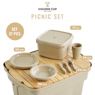 ส่งฟรี กล่องข้าวปิคนิค ชุดปิคนิค จานชามแคมป์ปิ้ง New Product "PICNIC SET" Camping Collection Set 37 