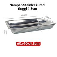 SerbThere is a SQUARE STAINLESS STEEL Tray 60x40x4.8cm Food Container Tray Jumbo Baking Tray/