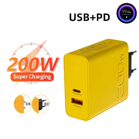New 200W Ultra Fast Charger USB PD 2-In-1 Type C Fast GaN Phone Charger For Iphone Huawei Samsung Xi
