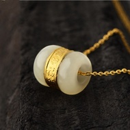 HZP Gold inlaid jade Lutong pendant men Hetian jade beads gold jade pendant bucket beads pendant 925