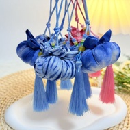Handmade Tie-Dye Blue-Dye Fabric Flower Pumpkin Tassel Car Hanging Bag Hanging Ethnic Style Pendant 