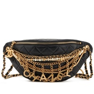 Chanel Black Quilted Lambskin, Imitation Pearls Paris-New York All About Chains Fanny Pack Waist Bag Aged Gold Hardware, 2019