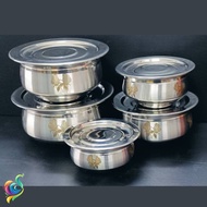 5pcs Floral Food Serving Pot With Lid Laser Printed Biryani Handi Punjabi Handi Cookware