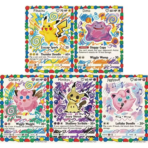 5Pcs Pokemon Cards Children Abstract Style Ditto Clefairy Jigglypuff Mimikyu Game Cards PTCG Collect