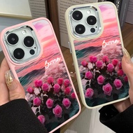 Landscape Pink Rose Phone Case Compatible for IPhone 11 12 13 Pro 14 15 7 8 Plus SE 2020 XR X XS Max TPU Soft Silicone Case Shockproof Cover Lens Protective