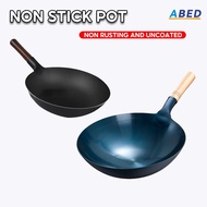 GUJIA Traditional Wok Non Stick Pot Non-coated Carbon Steel Pow Wok With Wooden/Cast Iron Wok Hand-made Of Household Cast Iron Pan