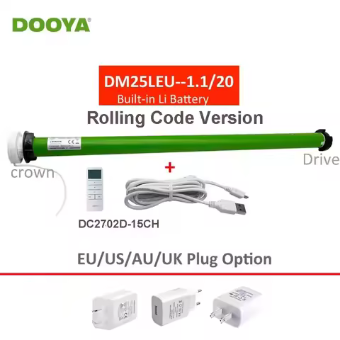 Dooya DM25LEU EU/US/AU/UK Plug Tubular Motor Lithium Battery,Built-in Receiver,RF433 Remote Control 