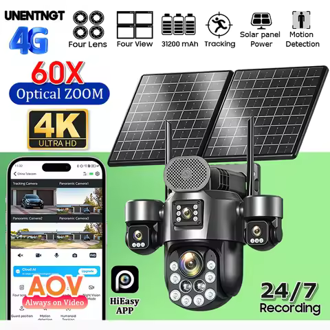 Home 4 Lens Surveillance Solar Camera 4G SIM/eSIM 60X Optical Zoom Human Tracking Outdoor 31200mah 2