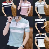 🔥MR.T🔥【Ready Stock】Cotton men's short-sleeved T-shirt Korean version slim V-neck bottoming shirt tre