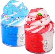 2 Pack Cloud Slime Kit with Blue Slime and Strawberry Slime Charms, Scented DIY Slime Supplies for Girls and Boys, Stress Relief Toy for Kids Education, Party Favor, Gift and Birthday