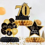 9pcs Black Gold 70th Birthday Paper Honeycomb Ornaments,Happy 70th Birthday Party Decoration,Black G