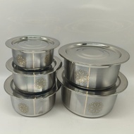 Classic 5pcs Stainless Steel Food Serving Pot With Lid Laser Printed Biryani Handi Punjabi Handi Coo