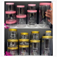 PLASTIC POT WITH GOLD / PINK / SILVER aluminum LID (SELF-ADHESIVE SEAL LINING) - Transparent Pet jar