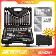 VODELL 61pcs Combination Socket Wrench Ratchet Spanner Tools Set Box Spark Plug Sepana Alatan 工具套装
