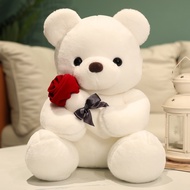 Kawaii Teddy Bear With Roses Plush Toy Soft Bear Stuffed Doll Romantic Gift For Lover Home Decor Valentines Day Gifts For Girls