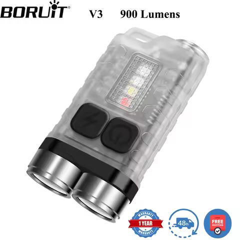 BORUiT V3 LED Keychain Portable 900LM EDC UV Flashlight Work Light Type-C Rechargeable Mini Torch wi