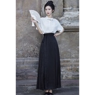 Chinese style Han elements improved Hanfu top thin new Chinese shirt solid color temperament horse f