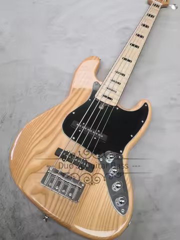 Natural bass, 5-string electric bass, ash body, maple neck, fixed bridge, active battery