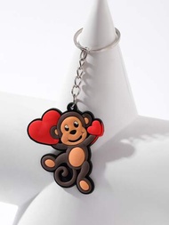可愛的猴子和心形鑰匙圈吊墜