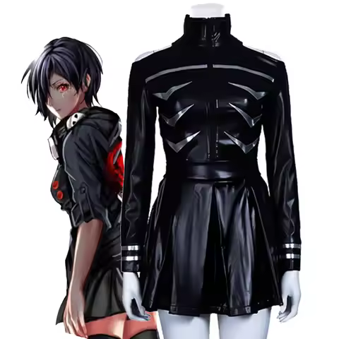 JP Anime Tokyo Ghoul Ken Kaneki Cosplay Costume Touka Kirishima PU Leather Black Fight Uniform Dress