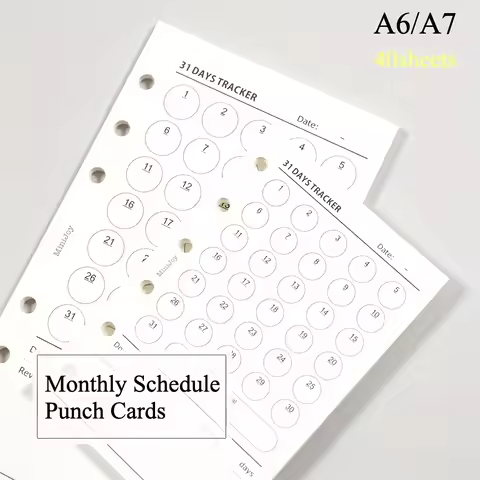 Fromthenon Loose-Leaf A6 A7 Monthly Schedule Punch Cards Replacement Inner Pages Habit Tracker Notep