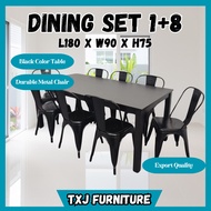 TXJ -9898 Stackable Solid Wood Table Metal Chair 8 Seater Dining Table Meja Makan Kerusi 4/ 6/ 8 Ora