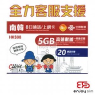8日通話【南韓】(5GB) 韓國 4G/3G 無限上網卡數據卡SIM卡電話咭