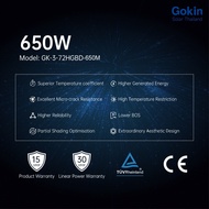 Gokin Solar Panel แผงโซล่าเซลล์  650W ส่งฟรีรุ่น GK-3-72HGBD-650M แผงโซลาร์เซลล์คุณภาพสูง