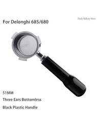 Delonghi咖啡機手柄，51mm無底可拆式攜帶式過濾網網篮，具有3個耳朵，適用於Delonghi Dedica EC680 / EC685，包括雙倍篩網、51mm攜帶式過濾網網篮與5.5mm厚的鉗