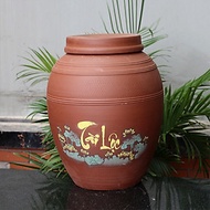 Chum sành không tráng men Tài Lộc 50 lit gốm sứ Bát Tràng (bình rượu, bình ngâm rượu, chum ngâm rượu
