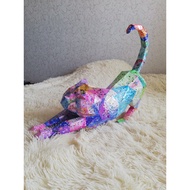 DIY 3D Papercraft A4 Paper Model Decor Kit: Stretching Cat