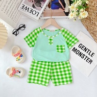 [Bé 7-32kg] Bộ ngắn tay phối caro có túi Minky Mom thun lạnh cho bé trai bé gái từ 7-32kg