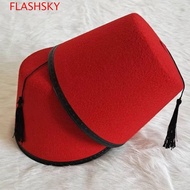 FLASHSKY Felt Fez Cap, Moroccan Hat Breathable Tarboosh Fez Hat, Universal Ottoman Red Color Round T