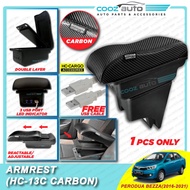 Perodua Bezza HC Cargo CARBON Premium USB LED Indicator Double Layer Arm Rest Armrest