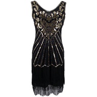 Women Flapper Dresses 1920s V Neck Colorful Beaded Fringe Dress Great Gatsby Dress Roaring 20s Speak