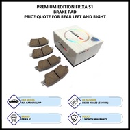 Kia New Carnival YP 6 Speed Rear Premium Edition Frixa S1 Brake Pad (S1H19R)