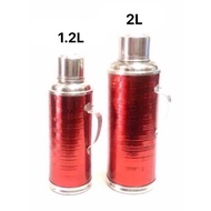 1.2L (3P) /2L (5P) Traditional Classic Vintage Red Aluminium & Glass Vacuum Flask Thermos Plas Tradi