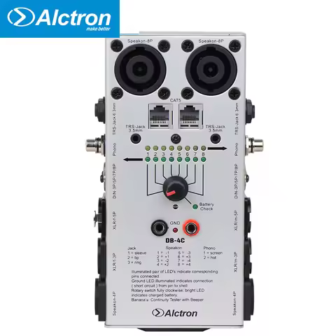 Alctron DB-4C multi audio cable tester RS XLR RCA 1/4" 1/8" 2/4/8 Pin Speakon Phone CAT5 Audio Netwo