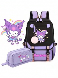 Balo đựng laptop Sanrio Kuromi dành cho thanh thiếu niên và người lớn. Nhiều ngăn, chất liệu nylon b