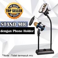 Flexible Stand Mikrofon dengan Smartphone Holder + Pop Filter Stan Mic Tiang Microphone Sebaguna Mej