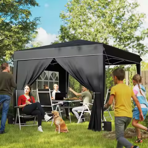 10 x 10 ft Pop Up Canopy Tent with Sidewalls, UPF50+ Instant Canopy, Black