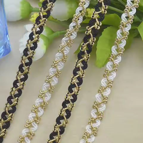 5m/16.4ft Each Pack Clothing Accessories Lace Trims DIY Gold White Silks Flower Fabric Dress HandMad