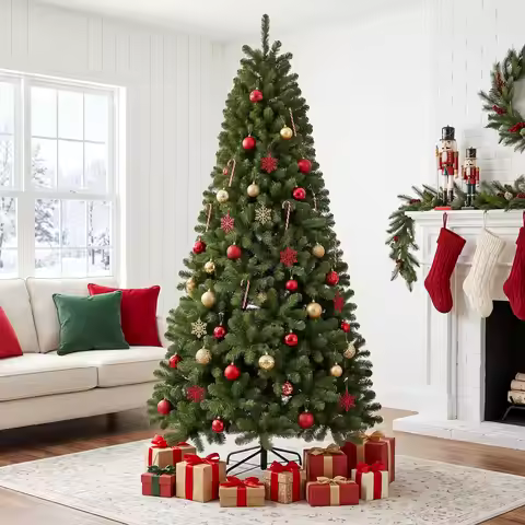 7.5FT Pre-Lit Artificial Christmas Tree With 500 Dual Color Lights, 900 Tips, Hinged Full Spruce Tre