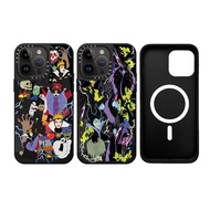 CaseTifg Brand With Box Disney Villain Halloween Sticker Casing Magnetic Charging Luxury Mirror Phone Case For iPhone 15 14 13 12 Pro Max Silicone Hard Shockproof Protect Cover
