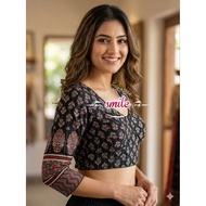 🇲🇾 {REGULAR SAIZ} Saree Blouse Sedia Pakai Saiz 40 Inci Bahan Ajrakh Cotton Galaxy V Neck  Hook Bela